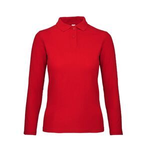 B&C ID.001 Womens/Ladies Long Sleeve Polo / Crimson